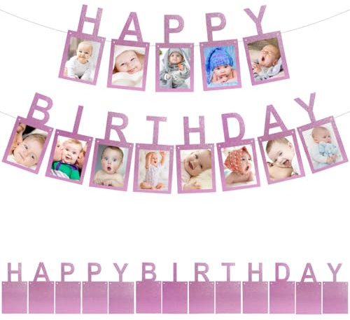 Guirnalda de Fotos de Cumpleaños, Foto de Banderola de Cumpleaños, Cumpleaños Foto Banner, Rosado Guirnalda de Fotos Adecuada para Fiesta, Fotografía, Primer Cumpleaños