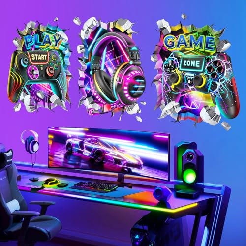 decalmile 3D Game Wall Decals Colorful Gamer Controller Video Gaming Joystick Wall Stickers Boy Bedroom Teenagers Playroom Wall Decor
