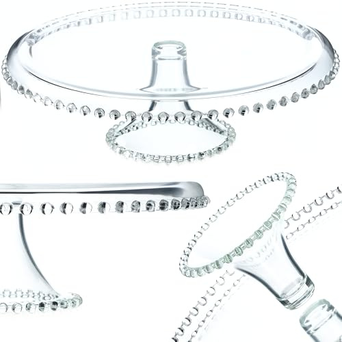 KADAX Tortenplatte mit Fuß, 32 cm, Rund, Tortenständer aus Glas, Tortenteller, Kuchenplatte für Torten, Kuchenteller, Servierplatte für Hochzeit (Modell 2)