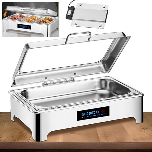 YAOYAOO Chafing Dish Buffet Elettrico 9L, Scaldavivande Buffet Elettrico Acciaio Inox, Scaldavivande Elettrico Ristorante con Coperchio Trasparente per Buffet, Hotel, Feste (1/1)