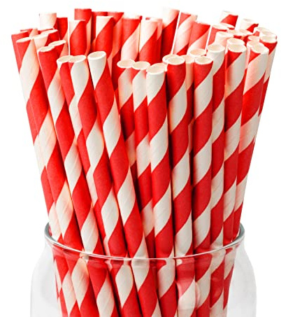 Paquete de 100 Pajitas de Papel Biodegradables - 6x197mm, Perfectas para Fiestas, Cumpleaños, Bodas, Batidos y Cócteles (rojo)