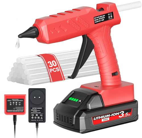 Cordless Hot Glue Gun Kit with Battery and Charger, 3.5Ah Rechargeable M18 Battery, 30pcs 0.43'' Glue Sticks, Fast Preheating, Wireless Full Size Glue Gun for Crafts & DIY