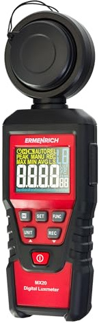 Ermenrich Seek MX20 Luxómetro Digital Portátil Medidor de Iluminación 1000~200000 Lux Display LCD Escala Gráfica Memoria de Datos Medición de Luminosidad para Oficina Estudio Plantas