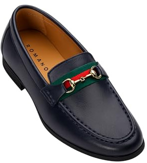 Mocasines de niño Azul Marino con Detalle de Estribo, Zapatos sin Cordones, Ideales para Bodas, graduaciones, Fiestas Formales Taille 36