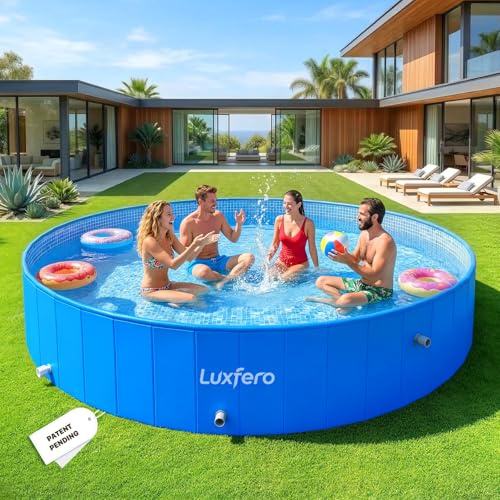 Luxfero Piscina pieghevole rotonda, grande piscina pieghevole non gonfiabile e portatile per adulti, piscina pieghevole da giardino, vasca in plastica rigida