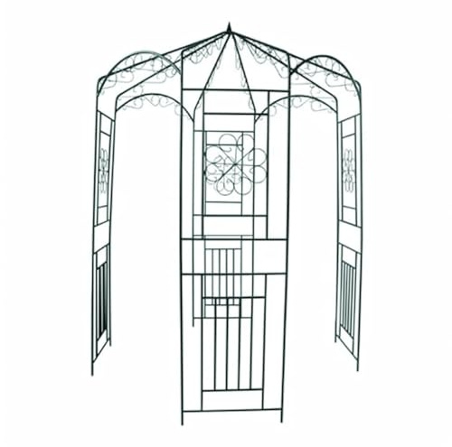 Gecheer Arco da Giardino in Ferro Battuto, Struttura Design a Padiglione con Ornamenti, Supporto 250 cm x 160 cm Verde Scuro, per Rose Piante Rampicanti, Giardino Esterno