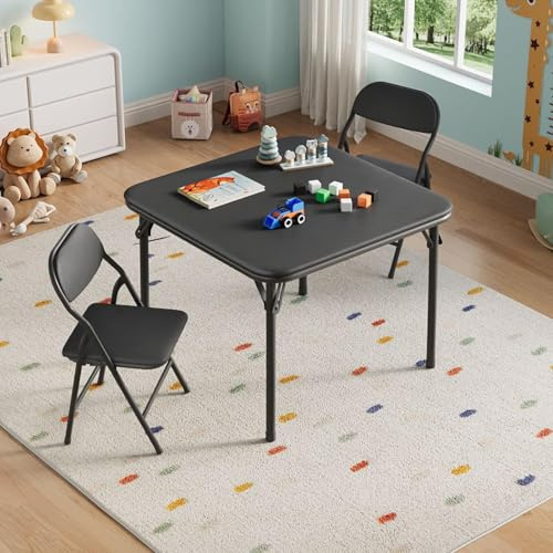 OPULENTHOME Ensemble De Table Et Chaises Pliantes pour Enfants, 3 Pièces, Table d'Activités pour Enfants avec 2 Chaises Rembourrées pour Salle à Manger, Garderie,Salle De Classe