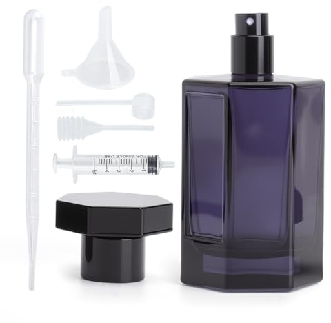 SLIAXINT Flacone Profumo Ricaricabile 100ml In Vetro Nero, Nebulizzatore Profumo Con Pipetta E Imbuto, Atomizzatore Profumo Vuoto Riutilizzabile, Boccetta Profumo Anti Perdita Da Viaggio Uomo Donna