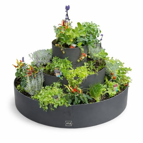 UNUS Caracol de metal para hierbas, diámetro 40, 80, 120 cm, color gris, espiral de hierbas con 3 niveles, para hierbas, flores y verduras, anillo para plantas, jardinería, decoración al aire libre