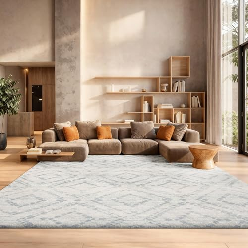 SAFAVIEH Area Rug 8x10 - Adirondack Collection - Large - Ivory & Light Blue, Geometric Trellis Pattern, Non-Shedding & Easy Cleaning, Ideal for Living Room, Bedroom, Office, Dining Space (ADR131T)
