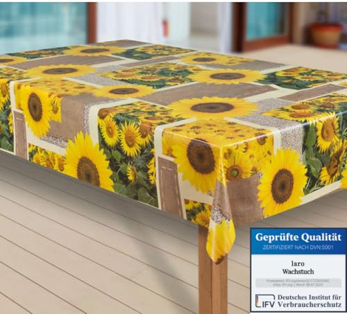laro Wachstuch-Tischdecke Abwaschbar Garten-Tischdecke Wachstischdecke PVC Plastik-Tischdecken Eckig Meterware Wasserabweisend Abwischbar |56|, Muster:Sonnen Blumen, Größe:100x160 cm