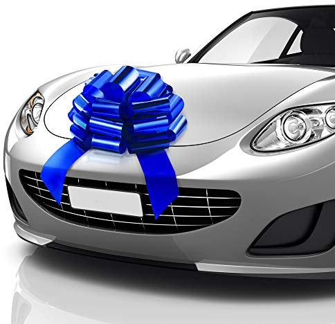 Zoe Deco Big Car Bow (Azul, 18 Pulgadas / 46 cm, 1 Paquete), Lazo Gigante para automóvil, Lazo de cumpleaños, Lazo Enorme para automóvil, Lazo para automóvil, Lazo Azul Grande, Lazo para Regalos