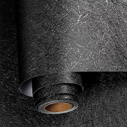 Livelynine Tapete Schwarz Wandtapete Schlafzimmer Moderne Tapeten Wohnzimmer Schwarze Folie Selbstklebend Klebefolie Wand Abwaschbar Schwarze Tapete für Flur Wände Badezimmer Wasserfest 40CMx2M