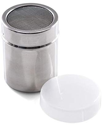 Angoily 1Pcs Sugar Shaker with Lid, Metal Stainless Steel Shaker Duster, Kitchen Fine Mesh Shaker for Cinnamon Flour Powdered Sugar Baking Soda Cocoa Cornstarch (S)
