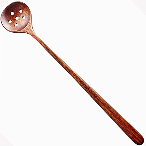 10.9 pulgadas Cucharas de sopa cucharas para aceitunas,100% madera natural, mango largo, cucharas redondas con ranuras para sopa, cocina, utensilios de cocina cuchara para mermelada