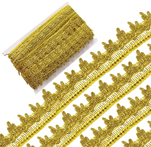 GORGECRAFT 20 yd 1.5 Pulgadas Adorno de Encaje con Cuentas Doradas Cinta de Tela con Lentejuelas Malla Brillante Decorativa Boda Plana Bling Paillette Costura Bordado Encaje Tul Apliques