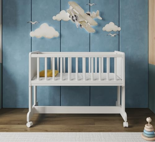 Love For Sleep | SmartCrib 6in1 Baby Bedside Crib with Premium Aloe Vera Mattress | Co-Sleeper with 10 Adjustable Heights | Straps and Wheels Included | Next2Me Cot for Newborn & Infants (White)