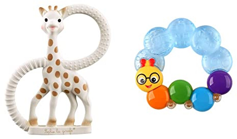 Sophie la girafe Baby Teething Ring, 100% Natural Rubber Phthalate-Free Easy to Grip Teether & Teether-Pillar Rattle and Chill Teething Aid Toy, Soothing Relief