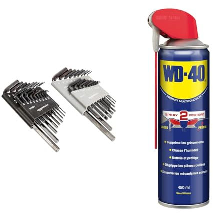 Amazon Basics Lot de 36 clés Allen/pour vis à six pans creux Mesures impériales/SAE et métriques & WD-40 • Produit Multifonction • Spray Double Position • Sans Silicone • Non Conducteur