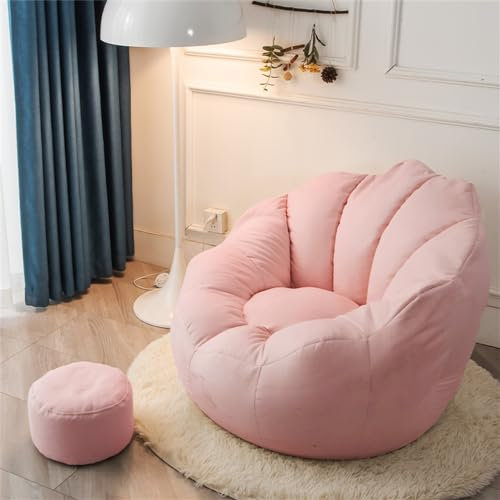 Highdi Flores Funda Puff Pera sin Relleno Bolsa de Frijoles, Niñas Sofá Perezoso Bean Bag Cojín Puff Pera, Pétalo Puff Cubierta para Cubierta de Sillón Interior Exterior (Rosa,Child- 70x60cm)
