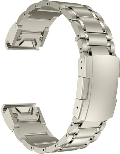 MaKTech Titanband,26mm fünfteiliges Metallarmband mit Schildkrötenschnalle,für Garmin Fenix 8 51mm/Epix Pro 51mm/7X/6X,Instinct 2X Intelligente Uhr (Titan)