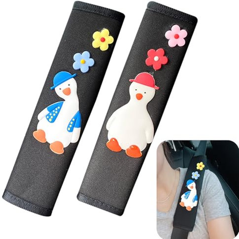 FOSDICK 2PCS Cute Seat Belt Pads with Duck, Cartoon Seatbelt Covers, Seatbelt Pad Breathable and Skin-Friendly, Seat Belt Covers Protect Your Neck and Shoulder, Car Seat Belt Cover for Kids and Adults
