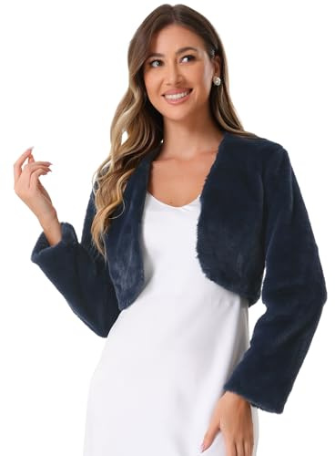 Allegra K Boléro formel pour femme, veste de soirée habillée en fausse fourrure Bleu marin L