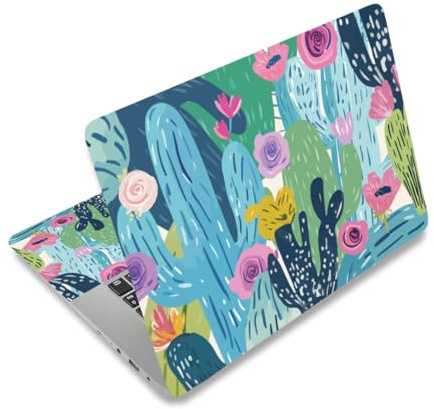 PLIGREAT Pegatinas de vinilo para ordenador portátil, diseño de flores de cactus, pegatinas de vinilo para PC, portátil, teclado, cubierta para ordenador portátil, película protectora, pegatinas