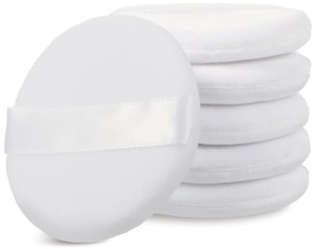 simarro 6 Stück Runde Powder Puff, 6.5 cm Makeup Puderquaste Baumwoll Gesicht Schwämmchen Nass- und Trockengebrauch Runde Puderquaste für Loses Puder Gepresstes Pulver Rouge Kissen Applikator(Weiß)