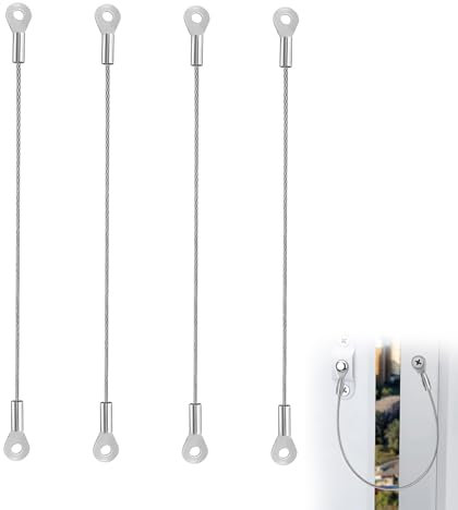 4 Pcs Cabinet Window Door Restrictor - 8 Stainless Steel Door Restraint Cable - Flexible Braided Limiter Lanyards for Chest Cupboard Doors Hinge Restraint for Families, and DIY Users