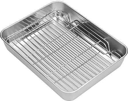 Cazuela Platos con Tapas a Prueba de Horno, Bandeja de Tostado con Bandeja de Asado Bandeja de Lata de Asado para Asar Bandeja para Asar Bandeja (26.5 * 20.5 * 5CM)