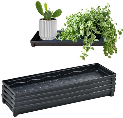 QoTang 5 Pièces Soucoupe Pot Fleur,Plateaux de Jardinières Rectangulaires Plateau de Drainage pour Rebord Fenêtre Plastique pour Cour Jardin Intérieur et Extérieures,41 x 11.5 x 4 cm
