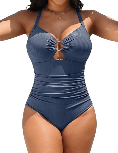 Blooming Jelly Womens One Piece Swimsuit Tummy Control Shapewear Bathing Suit Retro Plus Size Swim Suits 2026 (XL, Blue)