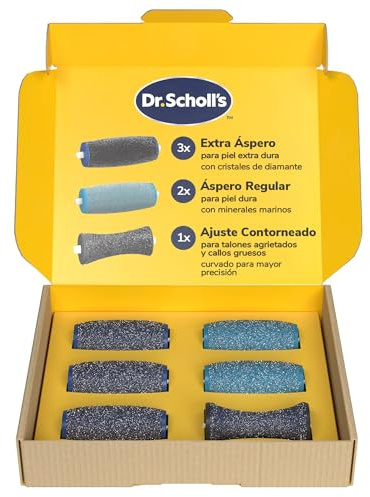 Dr. Scholl’s Ersatzrollen für elektronische Hornhautentferner – Entfernt starke Hornhaut, 3x Extra Stark, 2x Regular, 1x Konturaufsatz, Abwaschbar, mit Diamantkristallen & Meeresmineralien