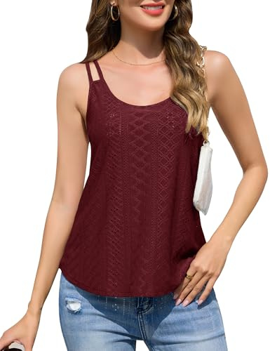 Sopesil Camiseta Sin Mangas Mujer Blusa de Mujer Elegante Top Camisa con Tirantes Básica Sexy Camisola Shirt Casual, Rojo Vino, XL