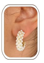 Boucles d'oreilles en perles pour femme - Élégantes boucles d'oreilles en perles - Boucles d'oreilles créoles avec perles - Bijoux hypoallergéniques pour femme