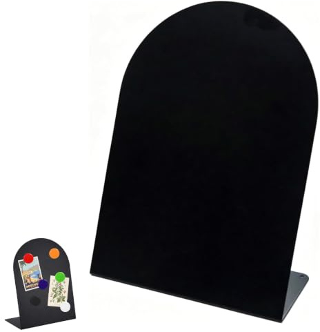 Magnettavla svart set om 2, magnetboard i metall med stark magnetisk kraft, magnetisk displaytavla för foton, anteckningar och kök, magnetisk vägg med stativ för hemmakontor och bordsskiva (20 x 10 x