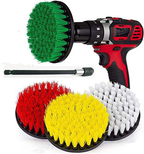 DrillStuff Lot de 5 brosses à récurer Douces, Moyennes et rigides avec rallonge de 15,2 cm pour Nettoyer Les douches, baignoires, salles de Bains, carrelages, Joints, Tapis, pneus et Bateaux