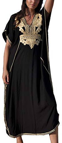 YouKD Verano algodón Bordado Floral Suelto caftán Boho Playa Bikini Cubrir Vestido Talla Grande Bata para Mujer