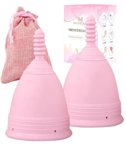 M MUNCASO Menstrual Cups, 2Pcs Reusable Period Cup Most Comfortable Period Cups for Women Super Soft and Flexible Best Sensitive Cup with Size Small and Large (Pink, L)