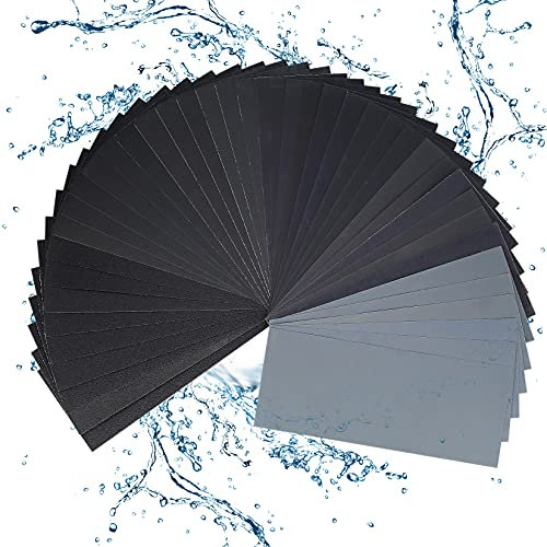 Mnixy 56 piezas de papel de lija en húmedo y seco, grano 120-3000, papel de lija de carburo de silicio para madera, vidrio, yeso, compatible con bloque de lijado