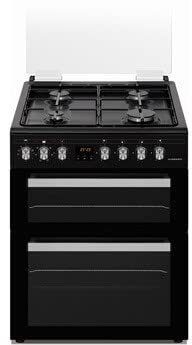 Cuisinière gaz 4 brûleurs et double four 60 cm noir/schneider