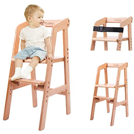YOLEO Trona de Madera Evolutiva para Bebés y Niños hasta 12 Años, Silla de Comer y Estudio con Asiento y Reposapiés Ajustables, Soporta hasta 90 kg