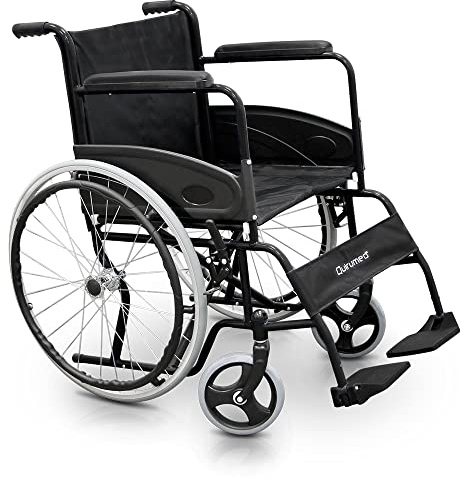 QUIRUMED Silla de ruedas plegable, Acero, Basic Colors, Asiento 46cm, Manual, Reposapiés abatibles, Freno manual, Silla de ruedas para ancianos, ortopedia, Naranja