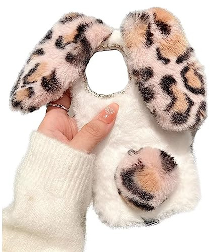 Nadoli Kaninfodral för iPhone 12 Pro Max, vinter, plysch, kaninöra, fuskpäls, mjukt, fodral, flexibelt för kvinnor, flickor, 3D-figur, fluffigt lurvigt stötfångarfodral