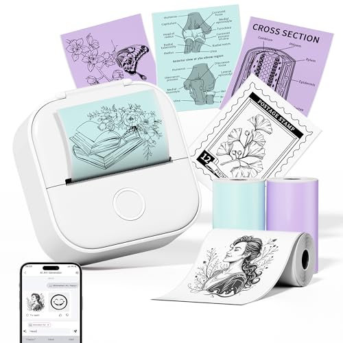Phomemo Mini Drucker,T02 Handy Fotodrucker für Mobiler,Sticker Thermodrucker Klein 50-53mm Schwarzweißdruck für Telefon und Tablet,Coole Tiny Pocket Thermal Printer für Office Home Schule Zimmer