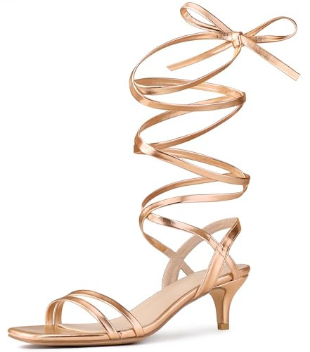 Allegra K Women's Strappy Lace Up Slingback Kitten Heel Sandals Rose Gold 4 UK/Label Size 6 US