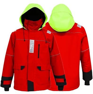 VZKAK Sailing Jacket and Bib Pants for Men,Offshore Sailing,Coastal Cruising,Sailing Foul Weather Gear(Jacket-Red, XL)