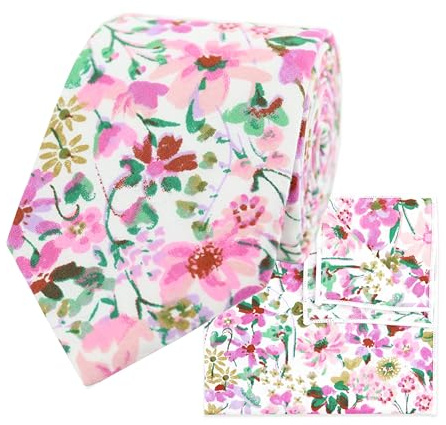 THE GENTS LAB 100% Cotton Diamond End Floral Print Neck Tie & Pocket Square Set