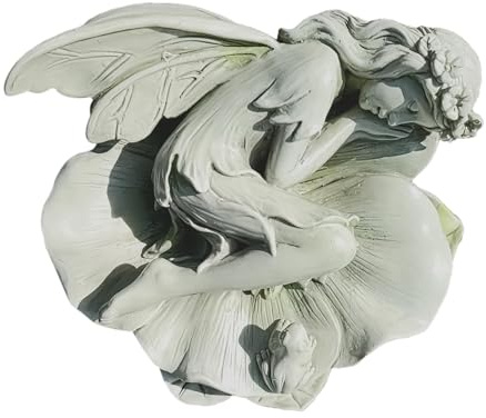 Schlafende Fee Gartendekoration, schlafender Gartenengel Figur, Outdoor Harz schlafende Fee Figur, skurrile ruhende Fee mit geschlossenen Augen und Blumen-Design für Außendekoration